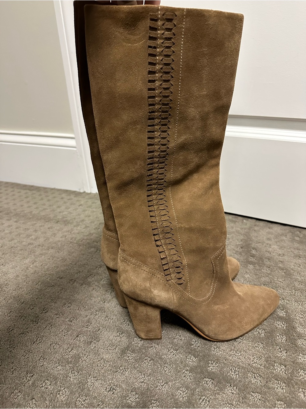 Vince Camuto Tan Suede Knee-High Block Heel Boots